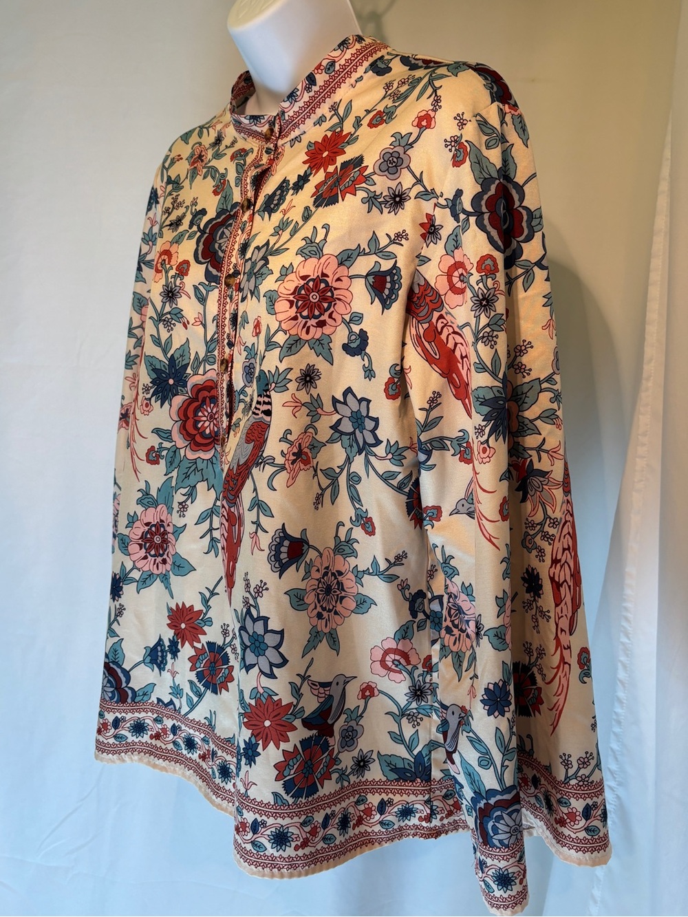 Boho Floral Print Button-Up Blouse-Med.